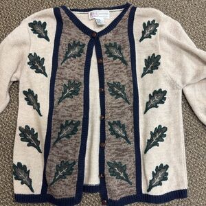 Milano Cream and‎ Navy Leaf Pattern Cardigan